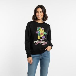 Black Sweatshirt with Colorful Bear “Born With Silver Spoon” Graphic